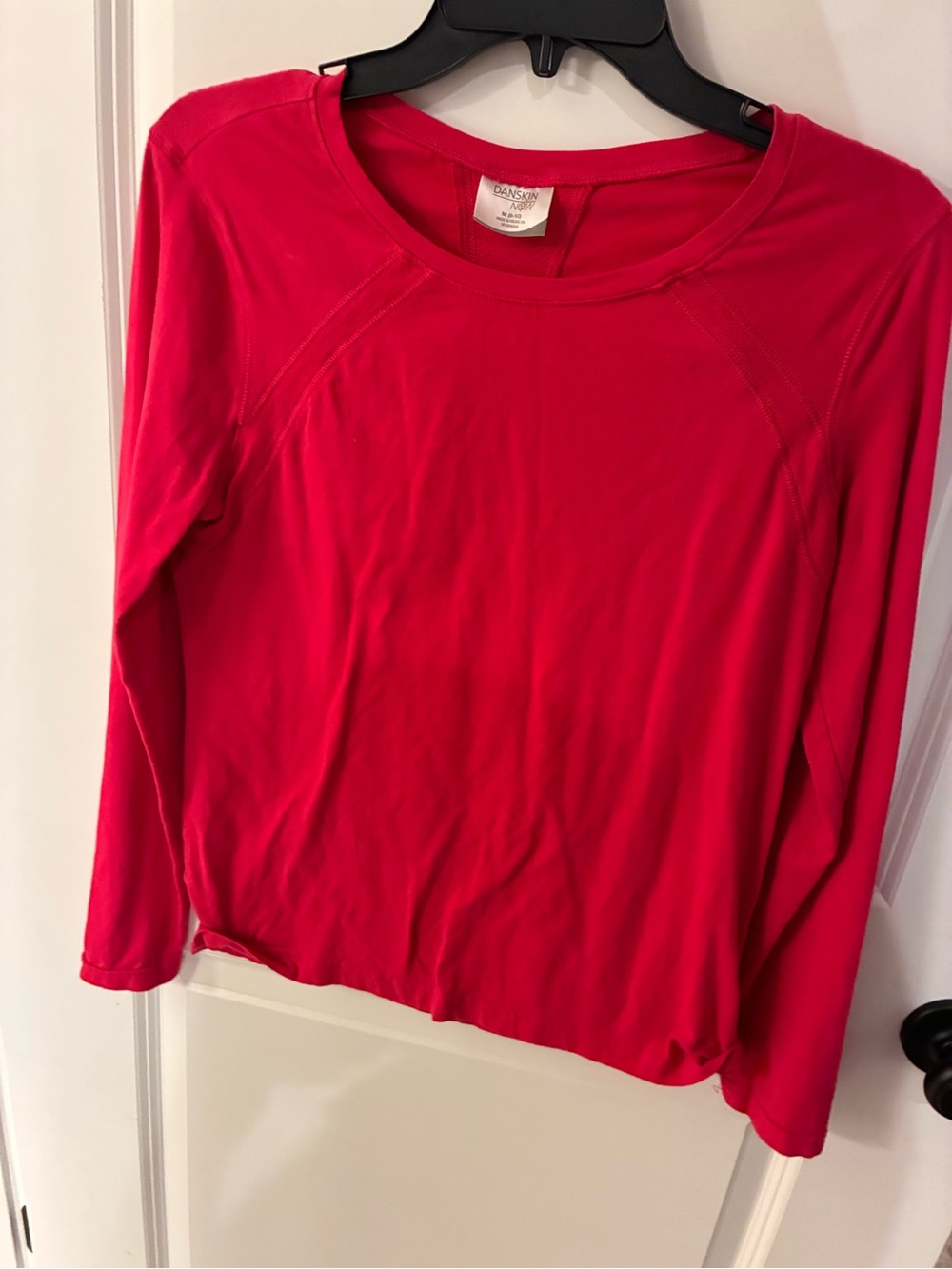 Danskin Long Sleeve Crew Neck Top in Bright Pink-Red